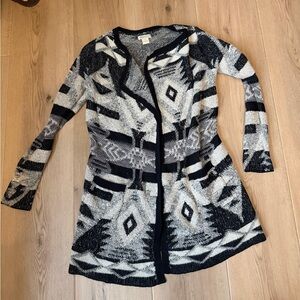 Lucky Brand Black & Cream Open-Front Cardigan